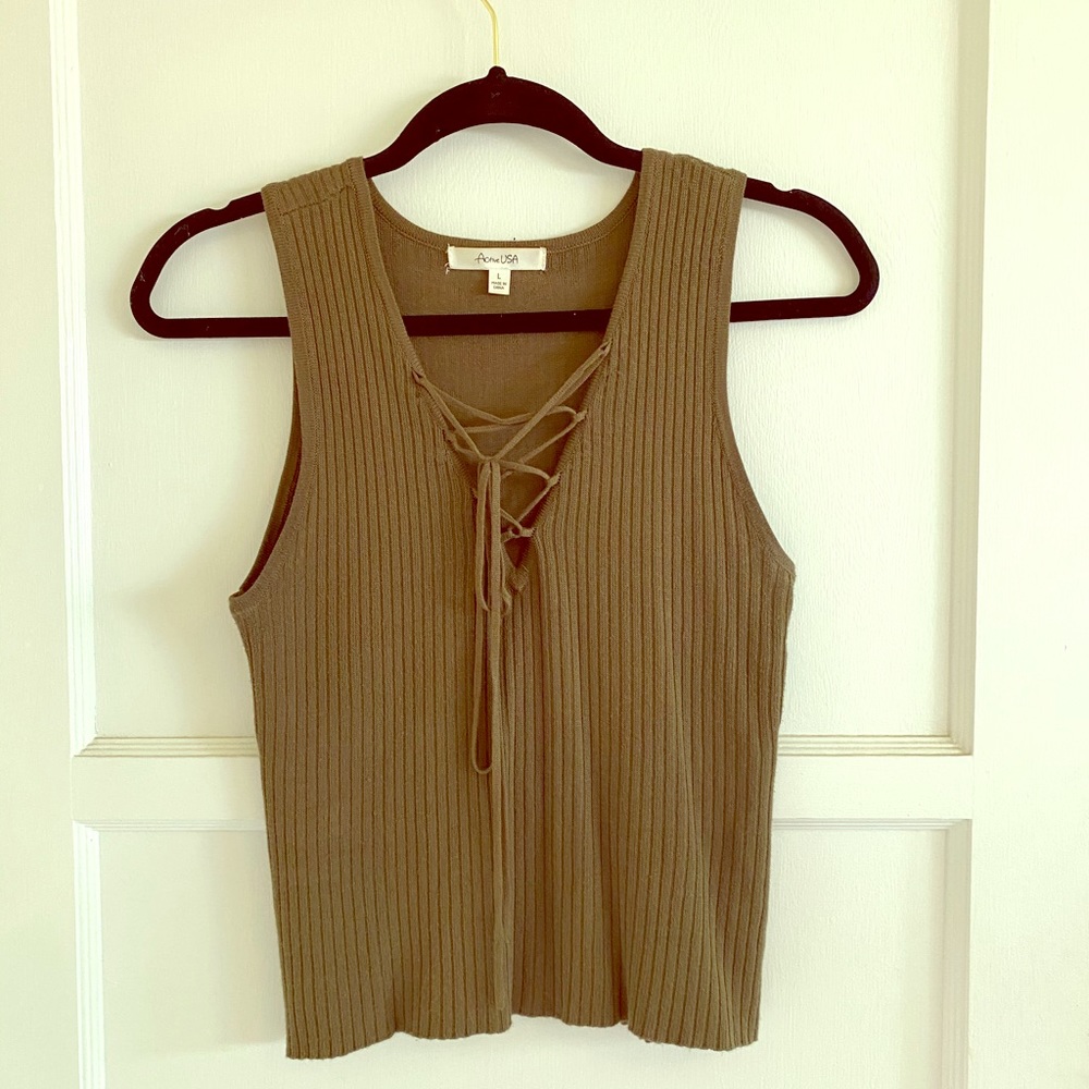 Lace Up Tank Olive Green